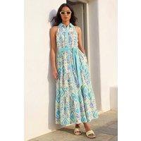 Roman Women's Leafy Tiered Maxi Dress in Blue | Size: 10