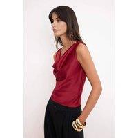 WOVCOR Women's Cowl Neck Sleeveless Satin Woven Blouse with Relaxed Fit in Red | Size: 6