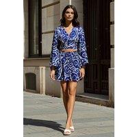 WOVCOR Women's 2-Piece Printed Crop Top & Mini Skirt Co-Ord Set with Tie Waist | Size: 8