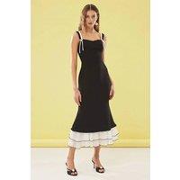 WOVCOR Women's Contrast Hem Midi Dress with Bow Strap Detail & Sweetheart Neckline | Size: 14