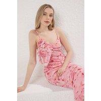 WOVCOR Women's Printed Midi Dress with Floral Applique Detail & Strappy Design | Size: XS