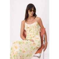 WOVCOR Women's Floral Print Maxi Dress with Ruffle Neckline Detail | Size: Medium