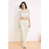 WOVCOR Women's Sheer Chiffon Cape Crop Blouse with Draped Sleeve Detail in White | Size: 12