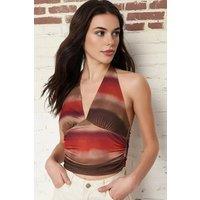 WOVCOR Women's Halter Neck Ruched Crop Top with Deep V Neck | Size: Small