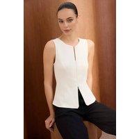 WOVCOR Women's Fitted Zip-Up Sleeveless Knitted Blouse in Ecru | Size: Small