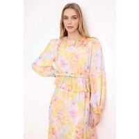 WOVCOR Women's Belted Long Sleeve Chiffon Maxi Dress with Flowing Silhouette | Size: 8
