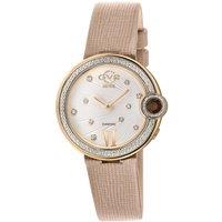 GV2 Women's Perugia Diamond Silver/White Dial Genuine Saffiano Beige Leather Watch