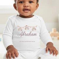 Aye Do Gifts Personalised Rainbow Bunting Baby Outfit - Baby Grow in White | Size: Newborn