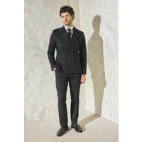 Burton Men's Navy Textured Wide Lapel Double Breasted Blazer | Size: 46R