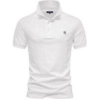 MODISHION Men's Solid Turn-Down Short-Sleeve Polo Shirt in White | Size: Large