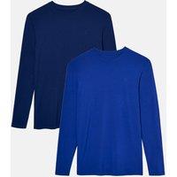 British Boxers Men's Two Pack Royal Blue & Navy Bamboo Long SleeveT-Shirts in Navy | Size: Large