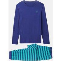 British Boxers Men's Vivid Green Stripe Bamboo Pyjama Set in Navy | Size: Medium