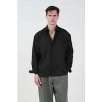 Giesto Men's Oversized Button-Up Linen Shirt in Black | Size: Small