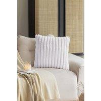 Living and Home 45x45cm Brushed Fabric Cushion Fluffy Striped Throw Pillow in White | Size: 45x45 cm