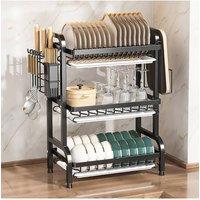 Living and Home 3-Tier Dish Drainer Draining Rack with Drying Trays in Black