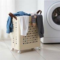 Living and Home Foldable Laundry Basket with Casters in Cream