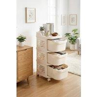 Living and Home 5-2 Drawer Rolling Storage Cart with Hooks in Cream | Size: XL
