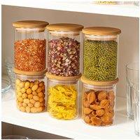 Living and Home 12/6pcs Glass Jars Storage Containers with Bamboo Lids in Clear | Size: 6 Pack