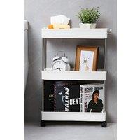 H&O Direct Slim White Standing 3-Tier Corner Storage Rack Shelf Plastic for Kitchen Bathroom