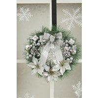 Living and Home 30cm Dia Silver Christmas Decoration Wreath Door Frame Window Bow Pendant