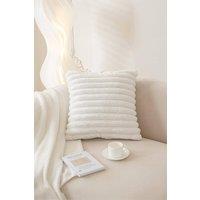 H&O Direct 45cm L x 45cm W Decorative Plush Sofa Throw Pillow with Striped Pillowcase, White | Size: 45 cm L x 45 cm W