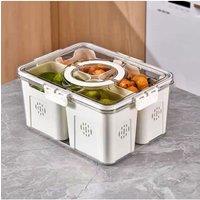 Living and Home 4-Compartment Detachable Fridge Storage Container with Lid, Handles 4 Removable Inner Boxes in White