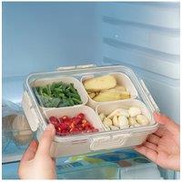 Living and Home 4-Compartment Fridge Storage Container 4 Detachable Inner Boxes with Lid in White