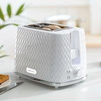 Daewoo 800W 'Argyle' 2 Slice Toaster With Defrost, Reheat & Cancel Functions in White