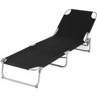 LIVIVO Folding Sun Lounger Black Reclining Garden Sunbed Chair with Steel Frame PVC Fabric Outdoor Lounge Chair