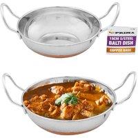 BARGAINS-GALORE 4 X 15cm Balti Dishes Curry Serving Plates Stainless Steel Copper Base in Silver | Size: 4 X 15 cm