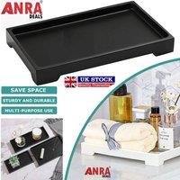 ATEK Bathroom Vanity Tray, Resin Dresser Jewelry Ring Dish Tank Storage Kitchen Sink Countertop Organiser Plate Holder for Candles Soap in Black
