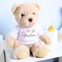 Aye Do Gifts Personalised Luxury Teddy Bear with Rainbow Bunting T-Shirt in Beige