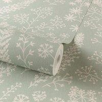 Grandeco Astrid Embroidery Stitch Foliage Trail Wallpaper in Green
