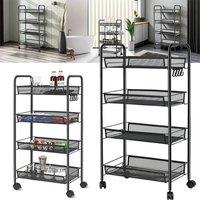 SPETLEK Rolling Storage Trolley 4 Tier Metal Shelf in Black | Size: 500mm