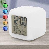 NESTLUNE 7 Colour LED Wake Up Alarm Clock Digital Night Light in White