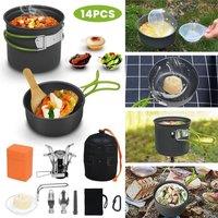 EONLION 14x Cookware Stove Kit-Camping Cookware Set Outdoor Cooking Pot in Black