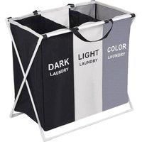 EONLION 3 COMPARTMENT LAUNDRY CLOTHES WASHING STORAGE BASKET in Black | Size: 100 cm