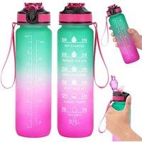 NESTLUNE 1L BPA Free Sports Water Bottle Pink/Green in Green | Size: 100 cm x 100 cm