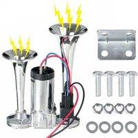 NESTLUNE 600DB Train Air Horn 12V Truck Car Dual Trumpet w/ Air Compressor Kit in Silver