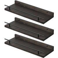 Levede Floating Shelves Set of 3 Wooden Wall Mounted Shelves Storage Black