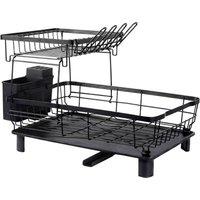 Toque Dish Drainer Rack Drip Tray Cutlery Holder Plate Rack Kitchen Sink in Black