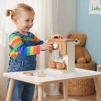 AIYAPLAY Kids Wooden Coffee Machine Toy, Pretend Role Play Toy in Light Brown