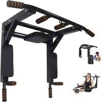 NESTLUNE Wall Mounted 2 in 1 Pull Up Dip Bar Multi Grip Home Gym in Black | Size: 0-12 m