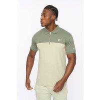 Crosshatch Men's Castlebay Zipped Jersey Polo Shirt with Contrast Panels in Olive | Size: Large