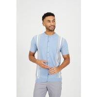 Brave Soul Men's Knitted Short Sleeve Shirt in Blue | Size: Large