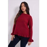 Dorothy Perkins Women's Petite Ribbed Ruffle Cuff Jumper in Red | Size: Medium
