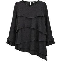 MixRay Women's Frilly Long Sleeve Crew Neck Blouse in Black | Size: Small