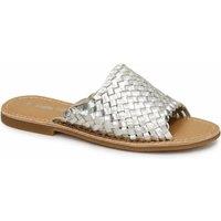 Leather Collection Women's Metallic Leather Woven Mule Flat Sandals in Metallic Silver | Size: 4