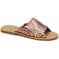 Leather Collection Women's Metallic Leather Woven Mule Flat Sandals in Metallics | Size: 5