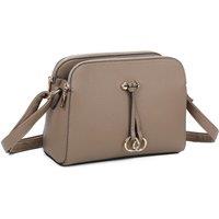 Fontanella Fashion Women's Metz Twin Rings Charm Three Zipped Sections PU Leather Crossbody Bag in Taupe